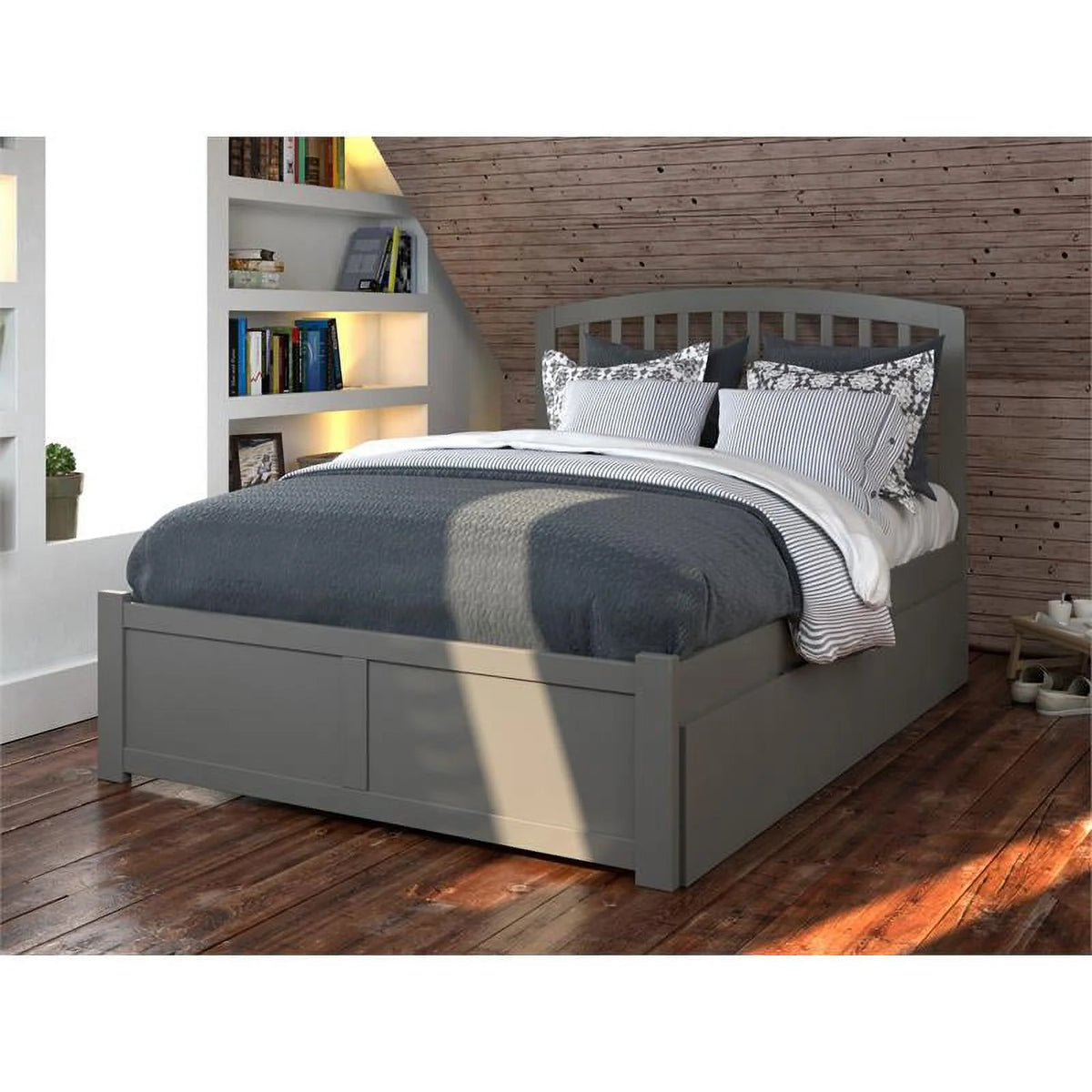 Gray Wood Queen Bed with Trundle X674024