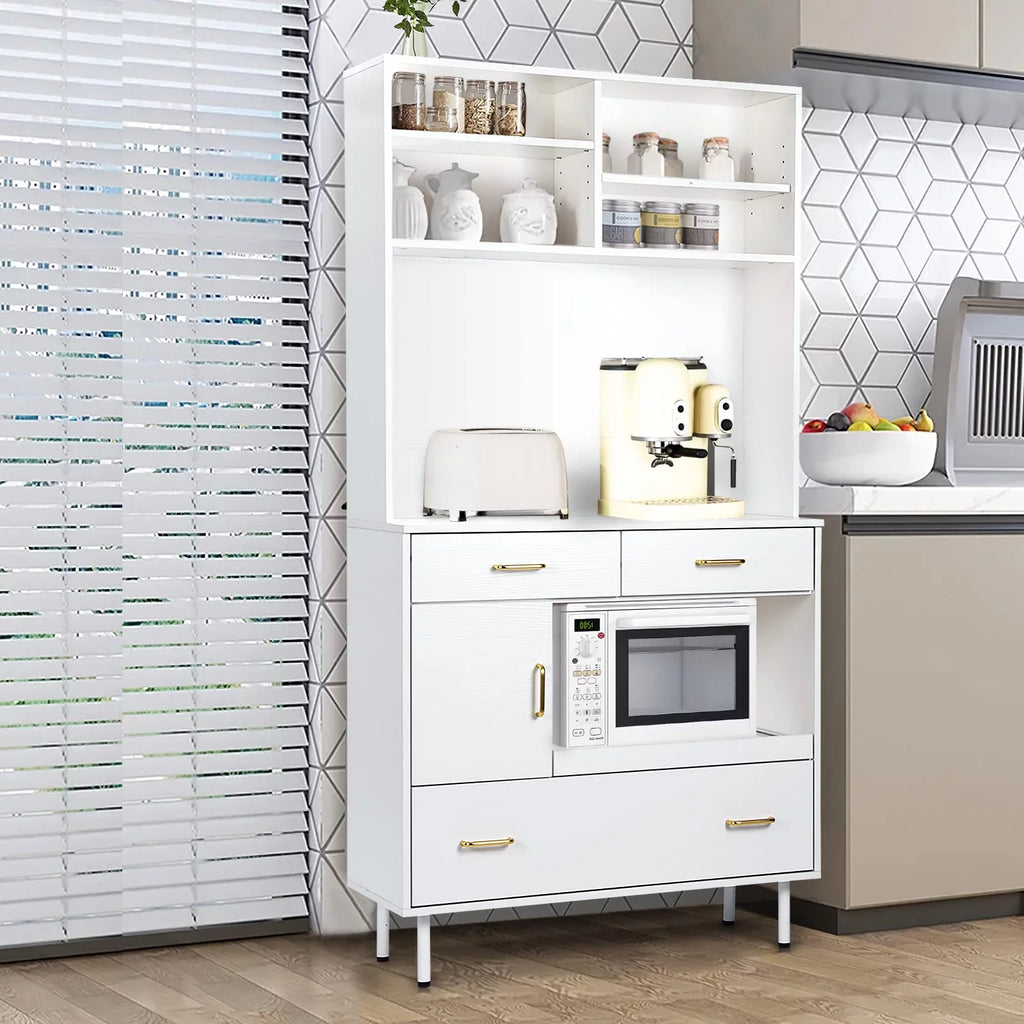 White 71'' Kitchen Pantry Storage Cabinet with 3 Drawers O884