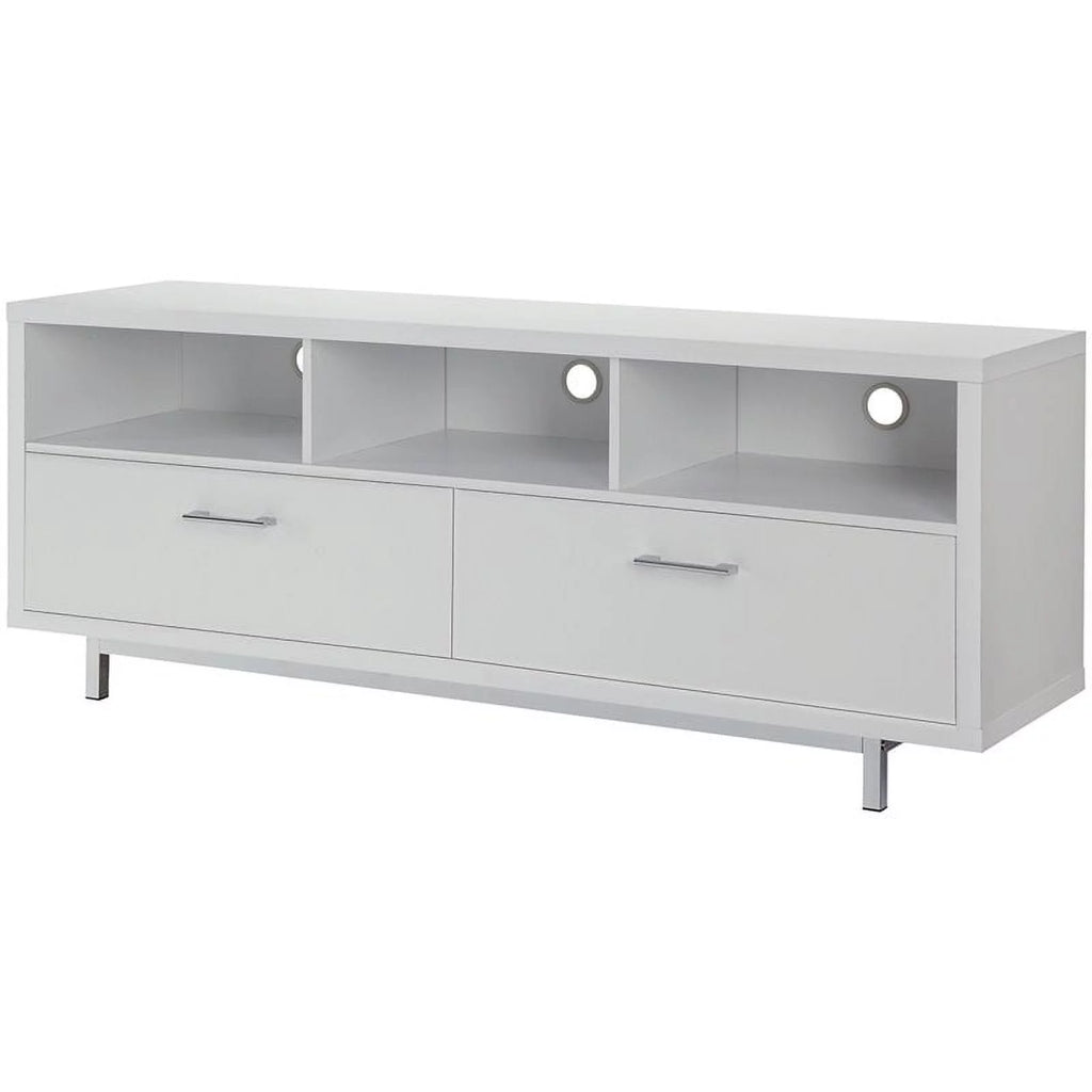 White and Chrome 3 Compartment 60" TV Stand T1145