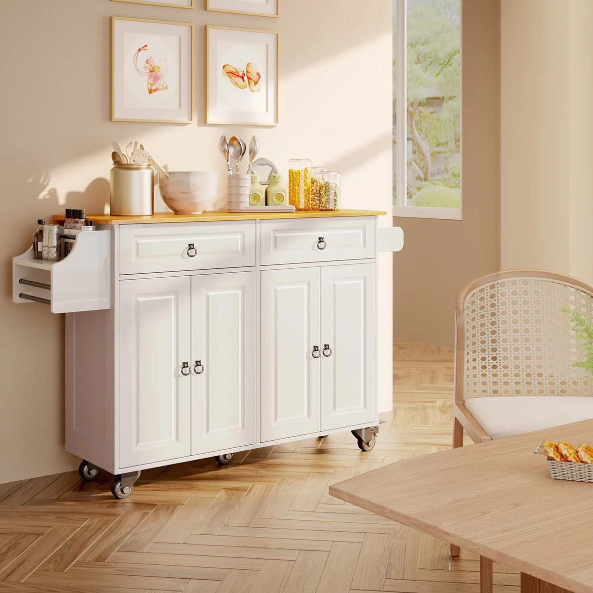 52" White Kitchen Island with Storage R396543