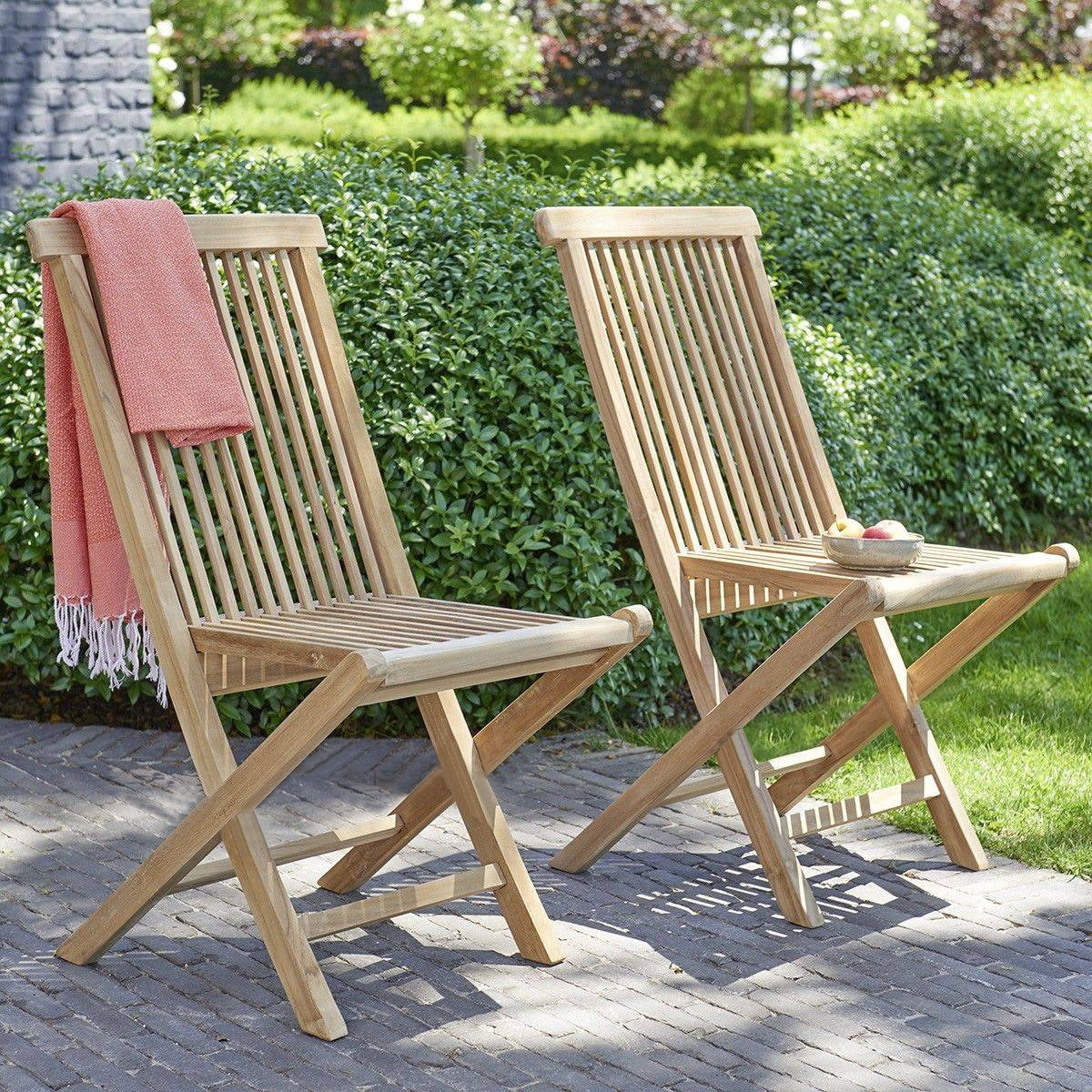 Folding Chair Set of 2 Natural Solid Teak N667385