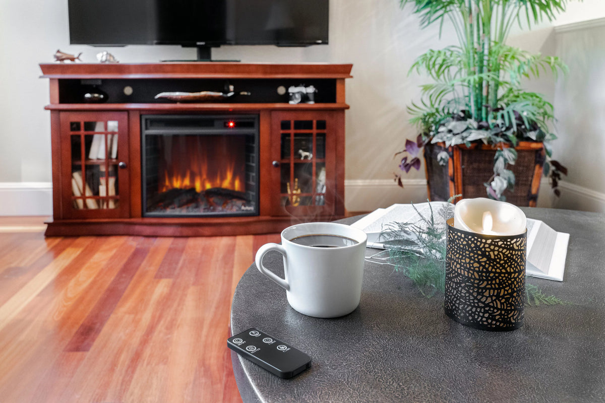 60" x 33" Warm Cherry Finish Fireplace TV Stand J288