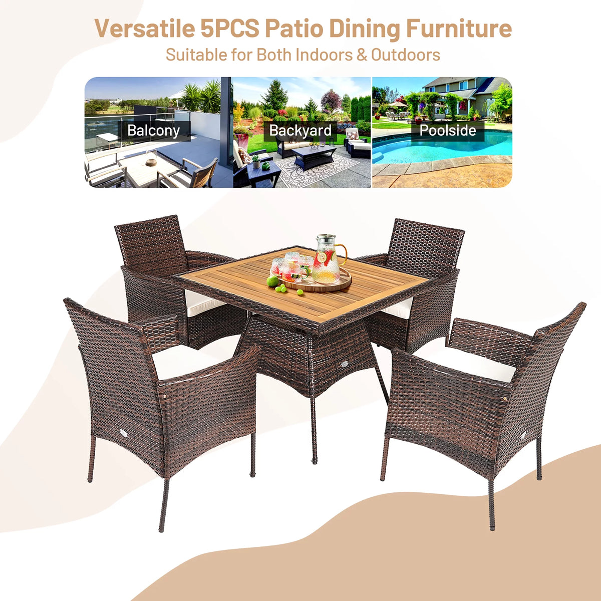 5 Pc Patio Rattan Dining Furniture Set X2800