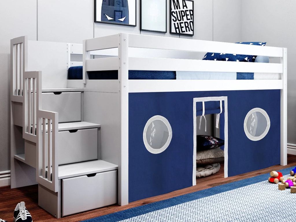Contemporary Low Loft Twin Bed with 3 Drawer Stairway G567