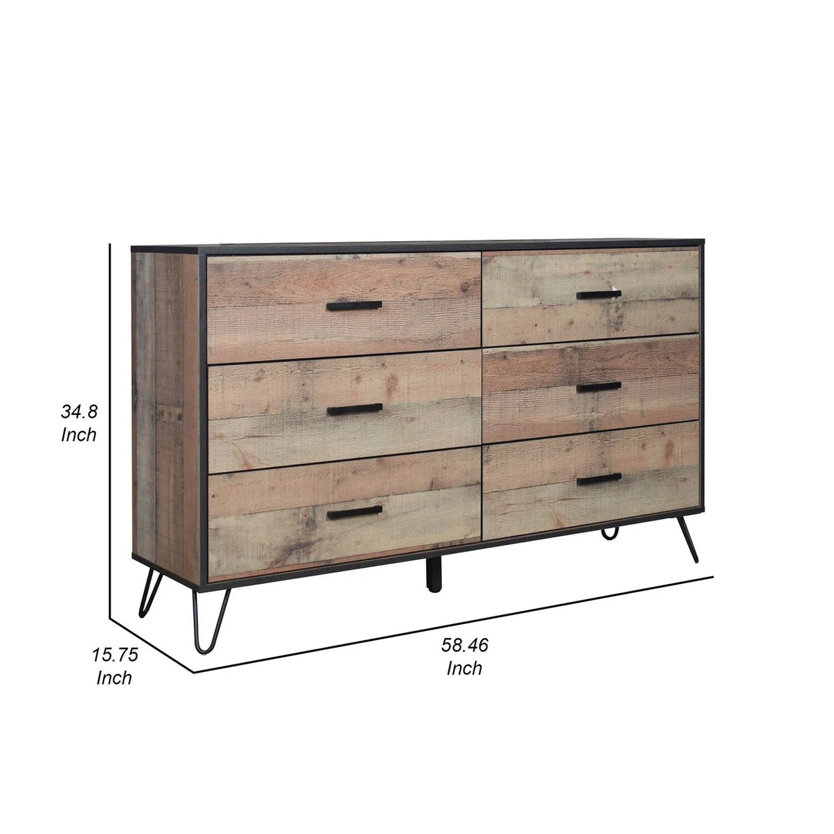 Rustic Brown Wood 6 Drawer Dresser U96636