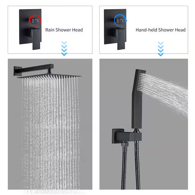 Black 12 in. Shower Faucet Head with Handheld U89635