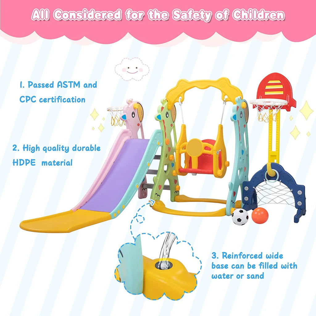 5 in 1 Kids Slide and Swing Set Plastic Blue H44434