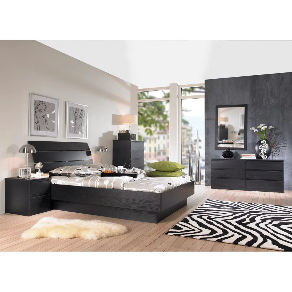 Queen Bed with Slats Black Woodgrain U59518