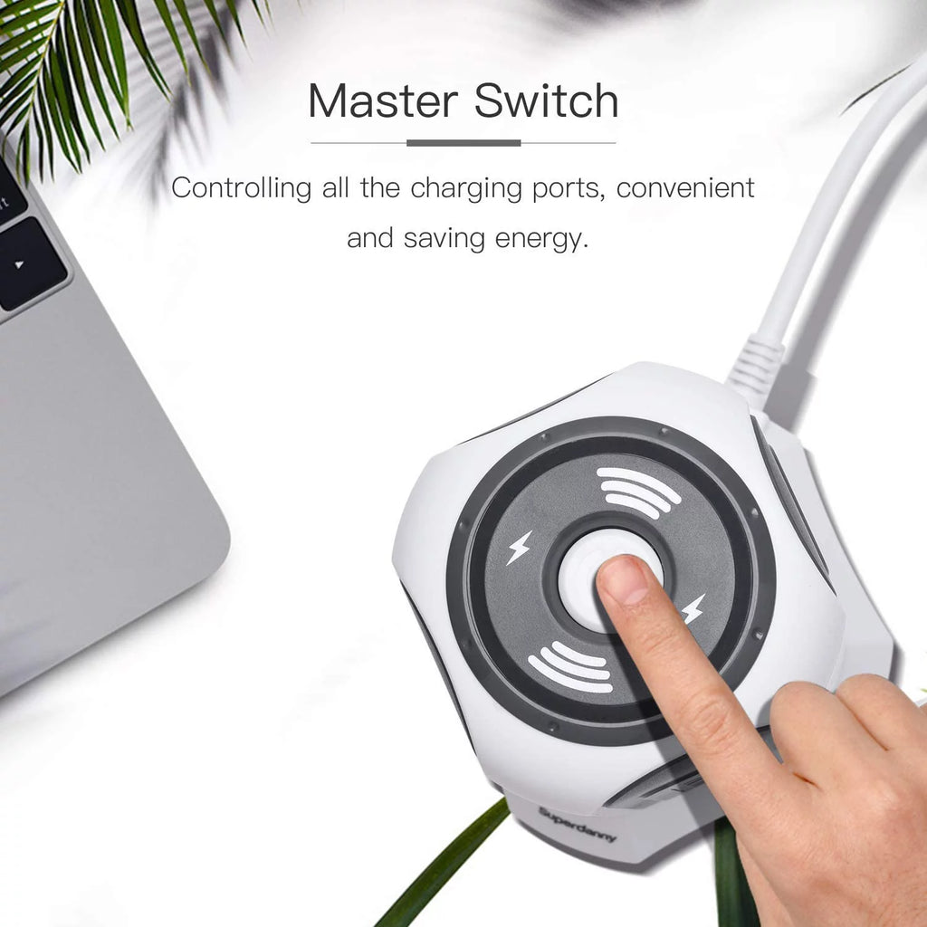 10ft Power Strip Tower Wireless Charger Surge Protector USB Charging Station G3510