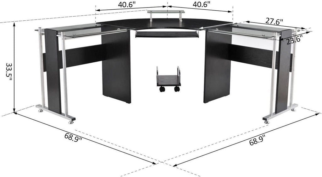 69" L-Shaped Tempered Glass Computer Desk with Monitor Stand Black Y84774