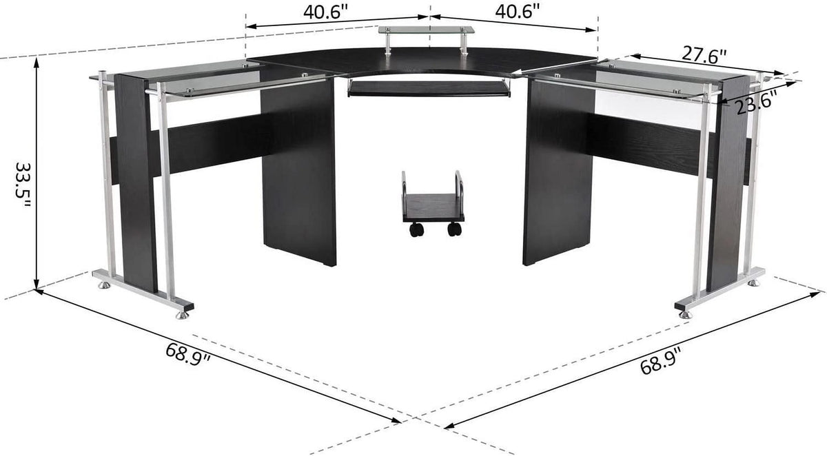 69" L-Shaped Tempered Glass Computer Desk with Monitor Stand Black Y84774