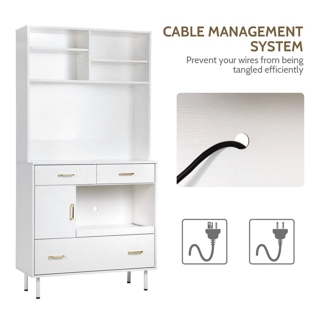 White 71'' Kitchen Pantry Storage Cabinet with 3 Drawers O884