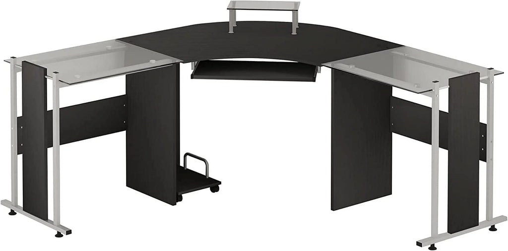 69" L-Shaped Tempered Glass Computer Desk with Monitor Stand Black Y84774
