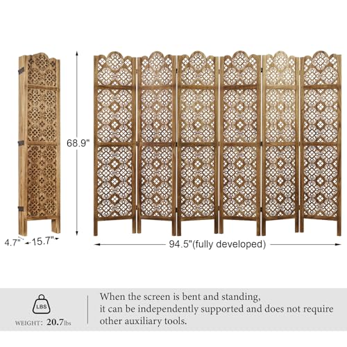 68.9 Inch 4 Panels Wood Carved Folding Room Divider R6610