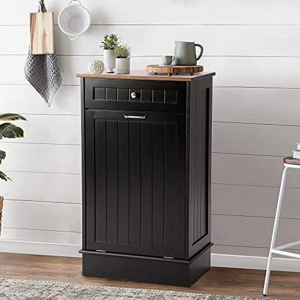 Free-Standing Tilt Out Trash Bin with Drawer and Countertop Grey J4577