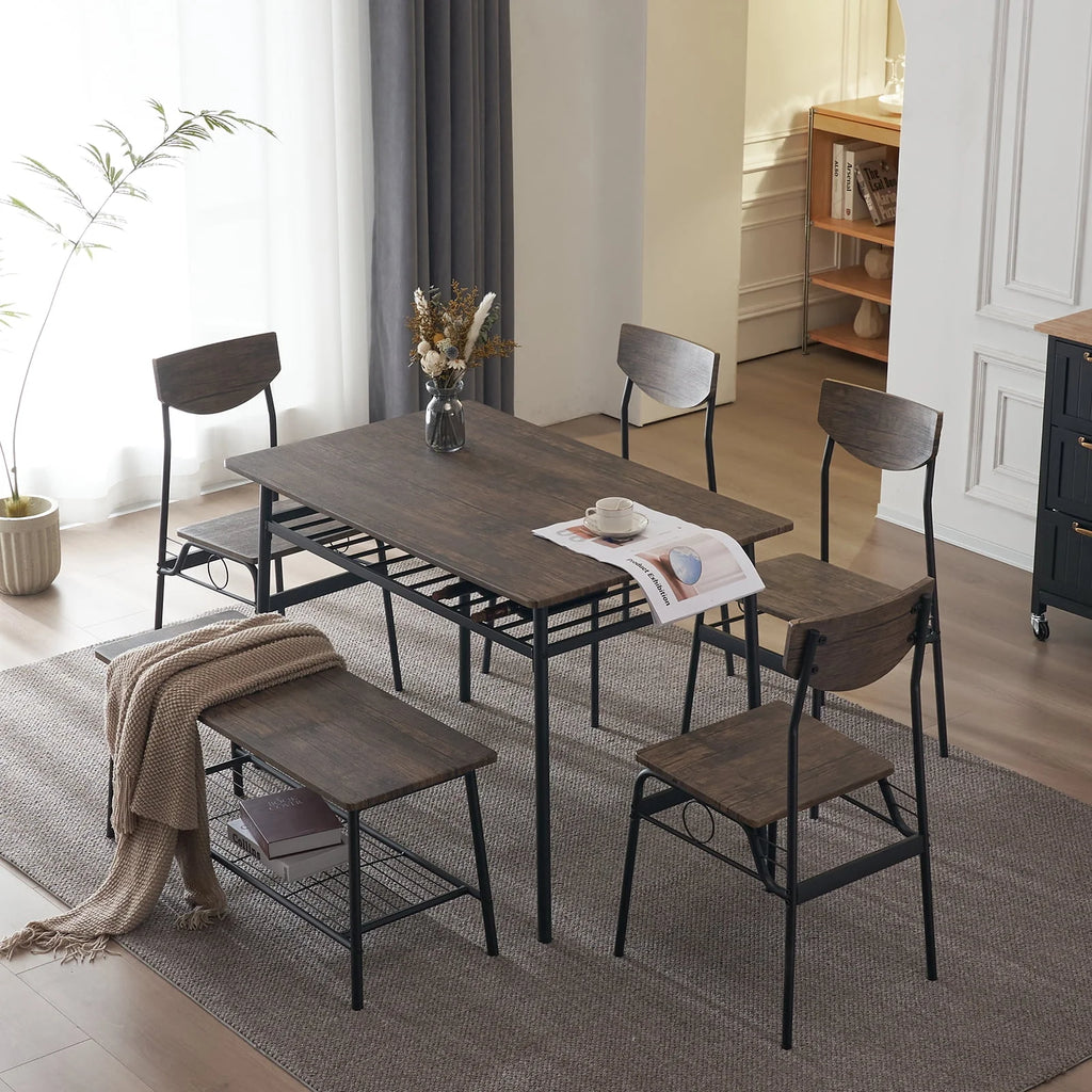 6-Piece Dining Room Set with 4 Chairs and 1 Bench F291891