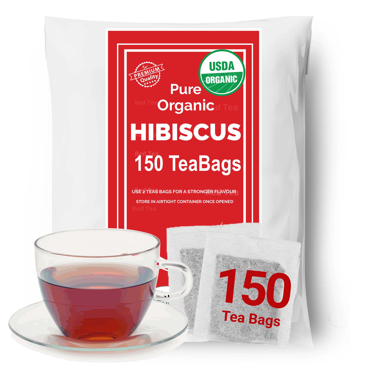 150 Organic Hibiscus Black Pepper Herbal Tea Bags 10oz F7639