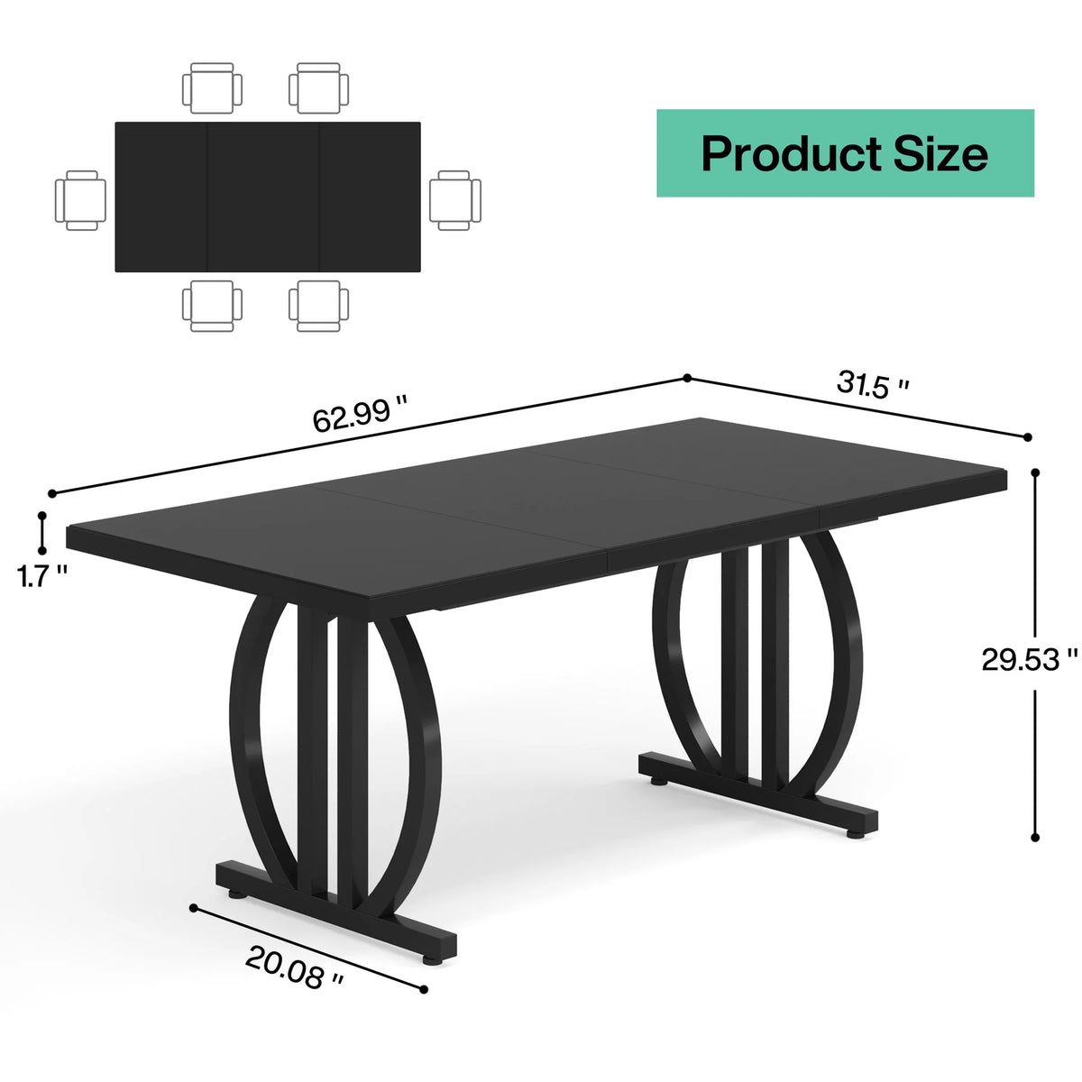 63 in. Dining Table with Heavy Duty Metal Frame C1227
