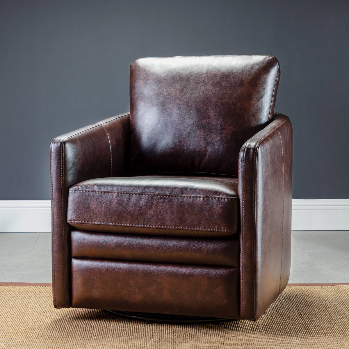 Modern Leather Swivel Barrel Accent Chair Q310852