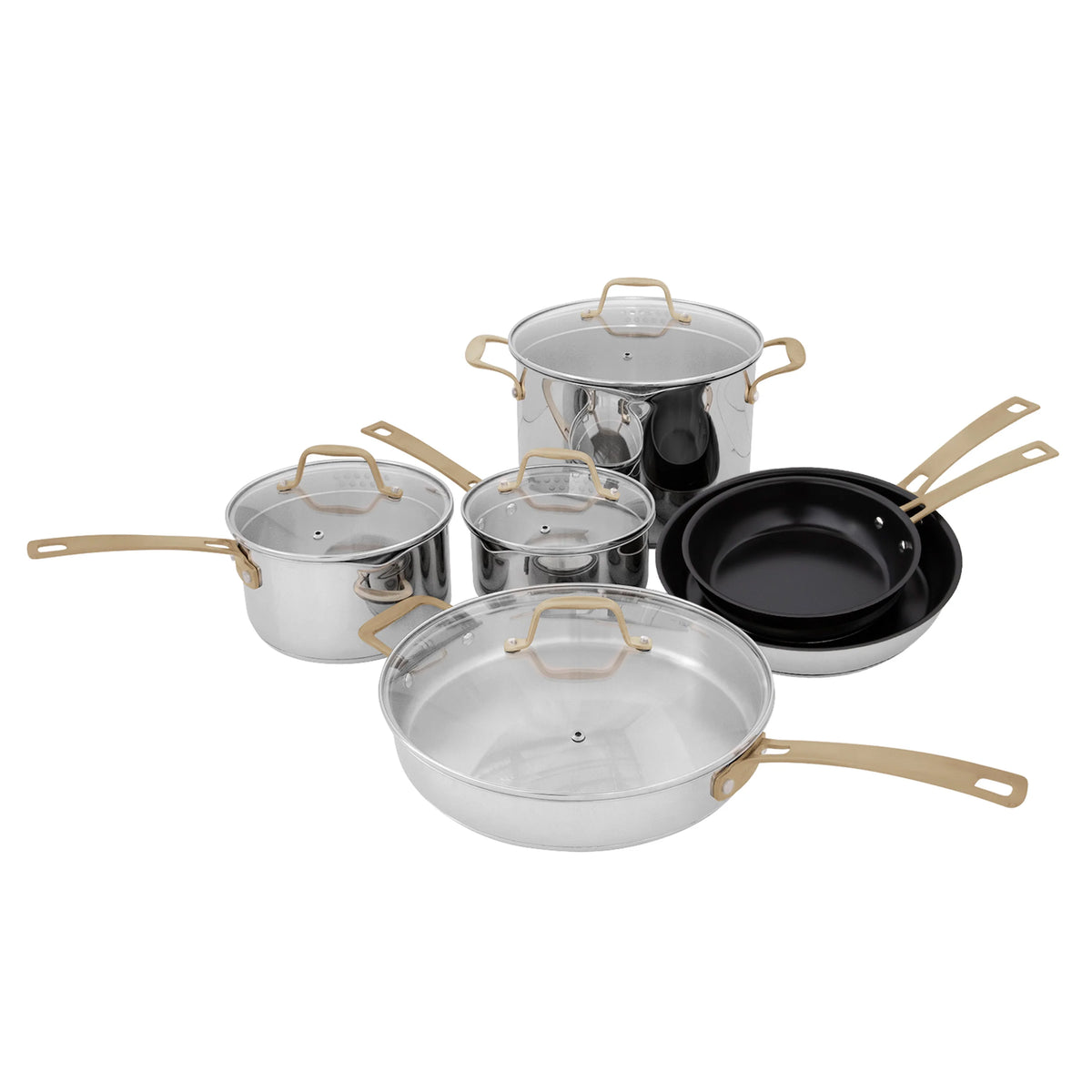 10 Piece Stainless Steel Nonstick Ceramic Cookware Set E978