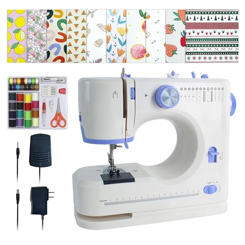 Portable Sewing Machine with 12 Built-in Stitches, 2 Speed, White Blue W392