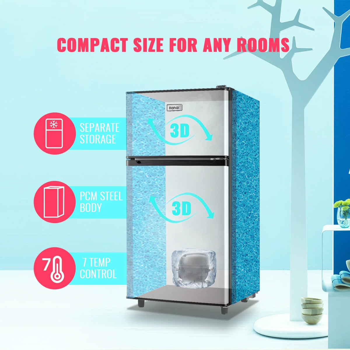 3.5 Cu.ft Dual Door Mini Fridge with Freezer Silver X5572