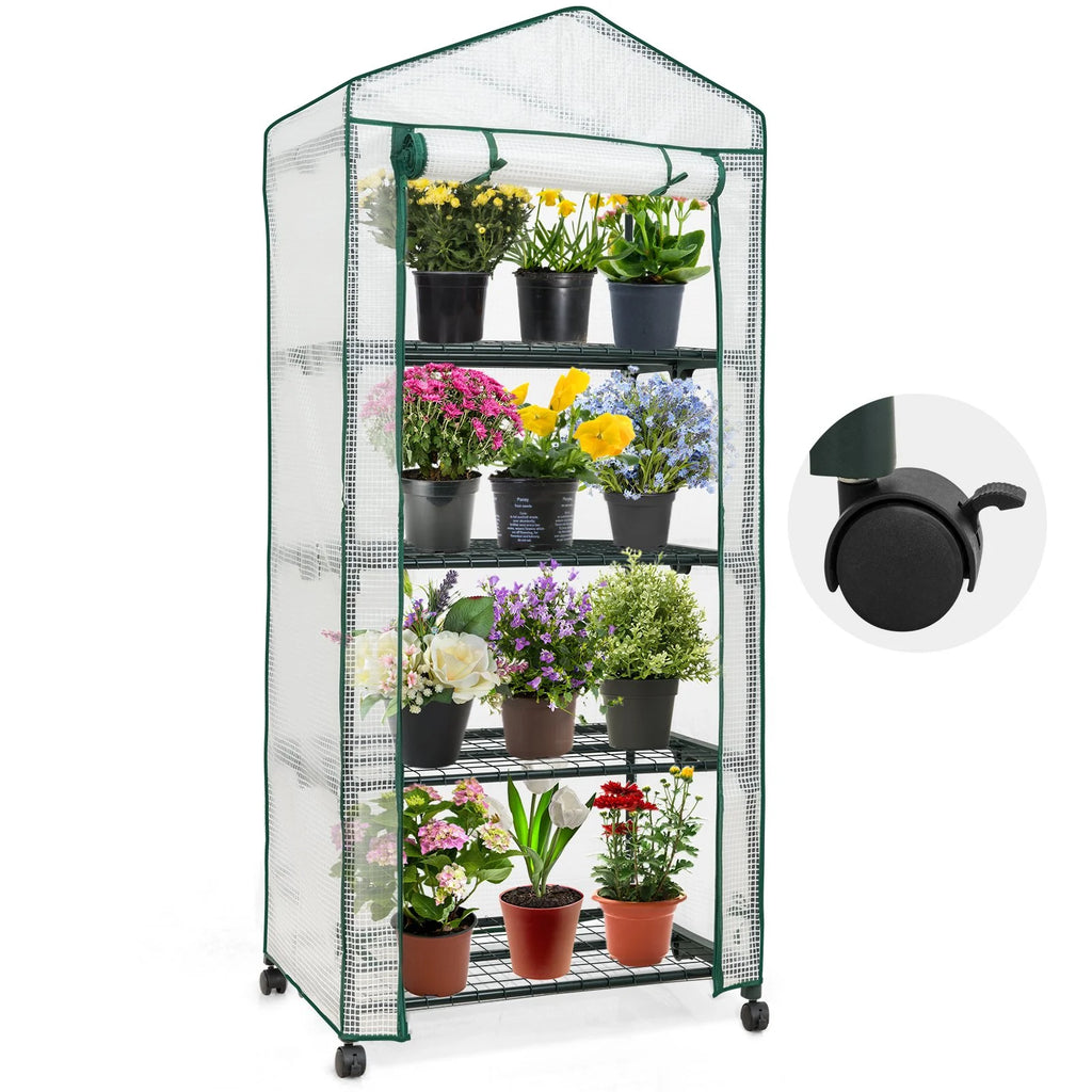 Mini Rolling Greenhouse with Caster Wheels and Shelves G2333