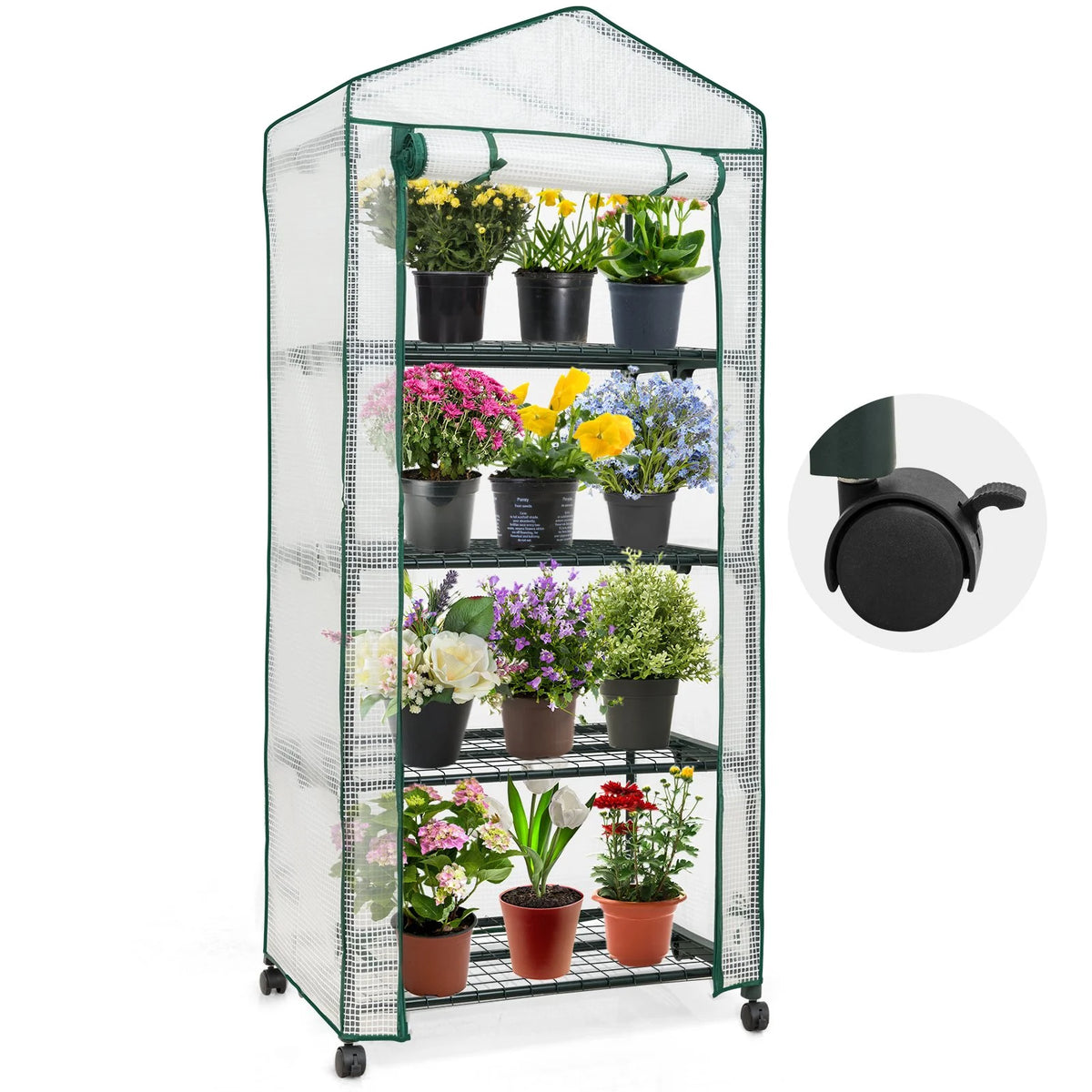 Mini Rolling Greenhouse with Caster Wheels and Shelves G2333