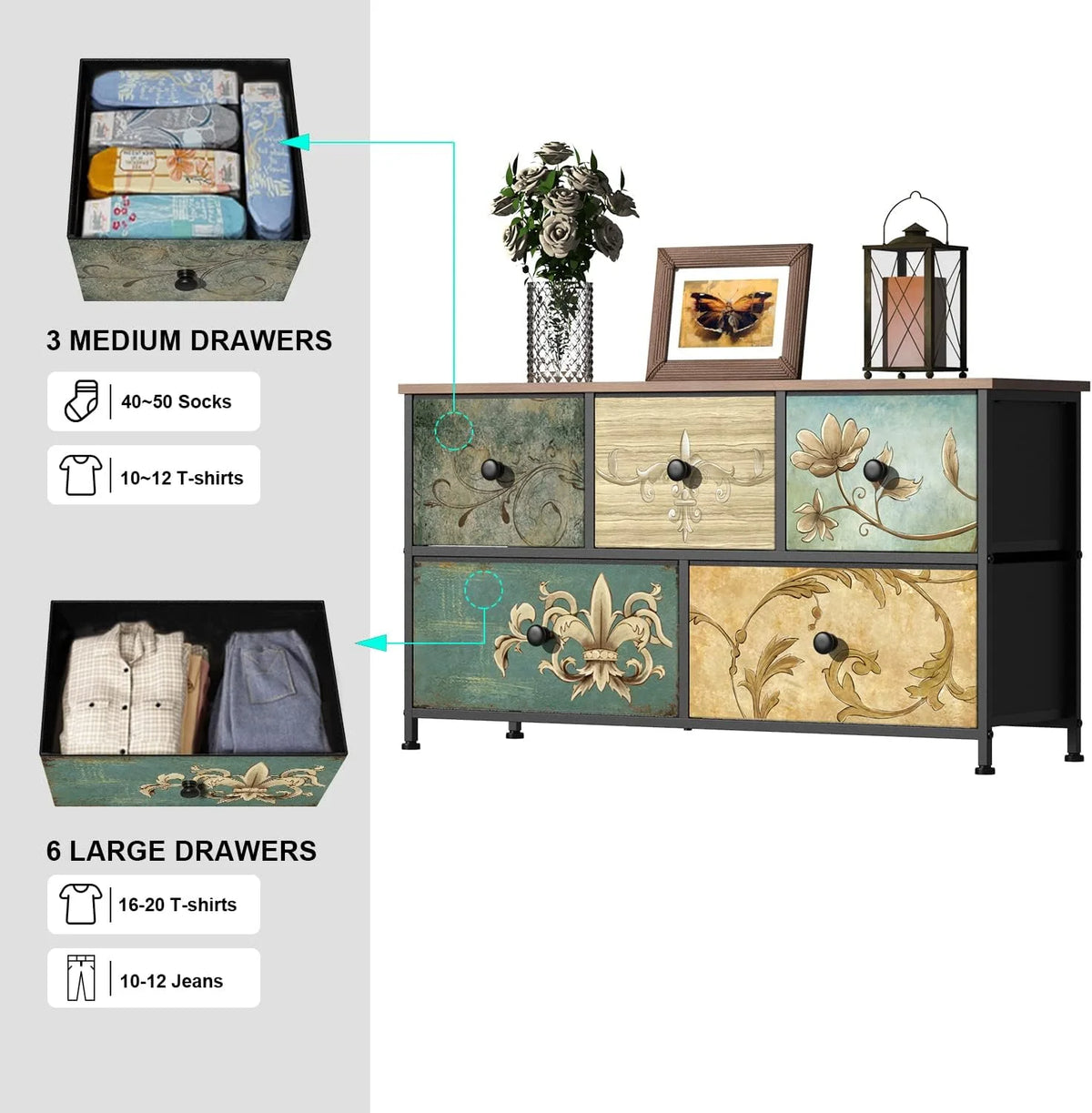 Fabric Dresser with 5 Drawers M733417