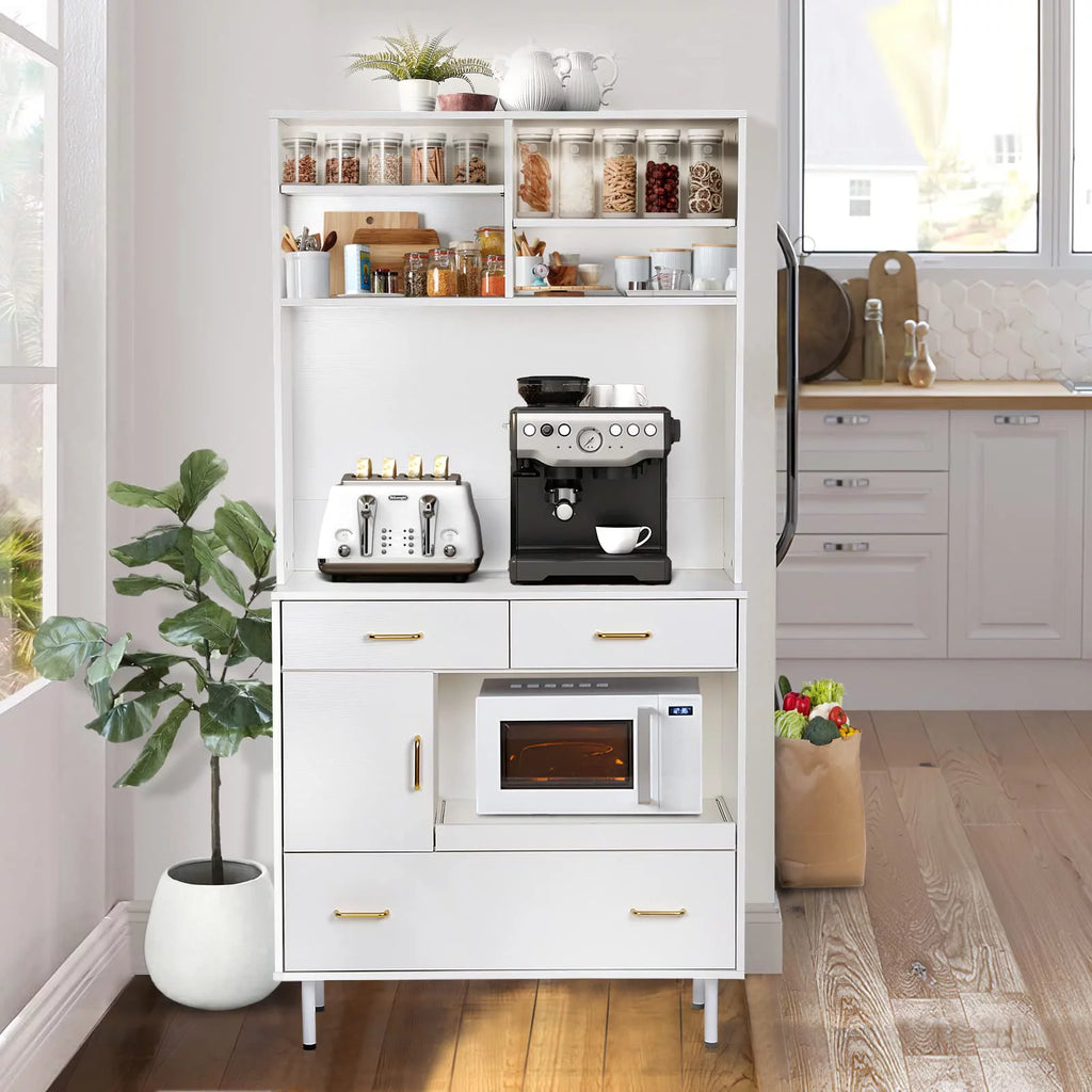 White 71'' Kitchen Pantry Storage Cabinet with 3 Drawers O884