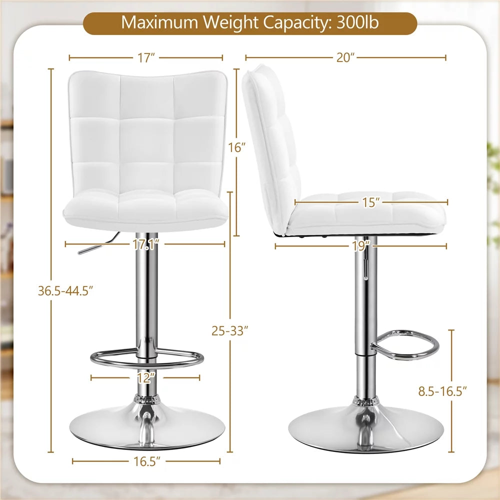 Adjustable Faux Leather Swivel Bar Stool with Backrest, White Q40766