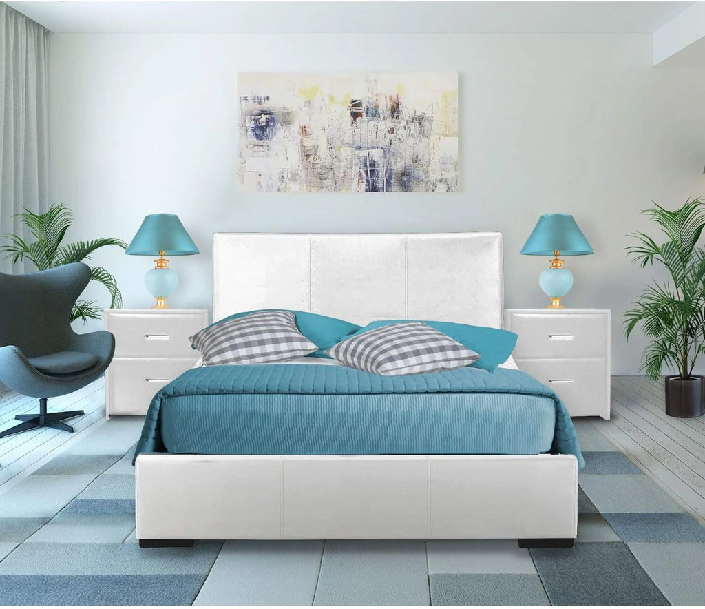 White Upholstered Platform Bed Frame Full V722