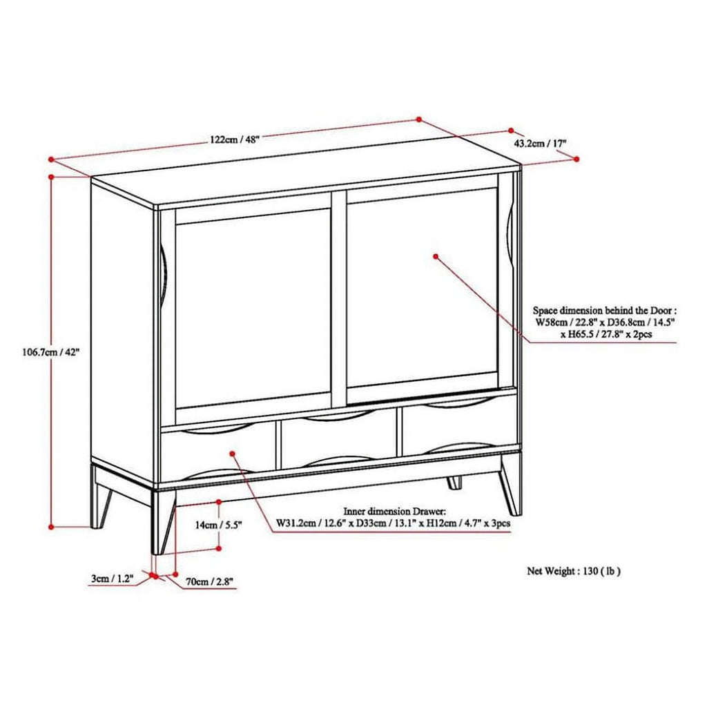 Solid Wood 48"W Medium Storage Cabinet in Walnut Brown G435