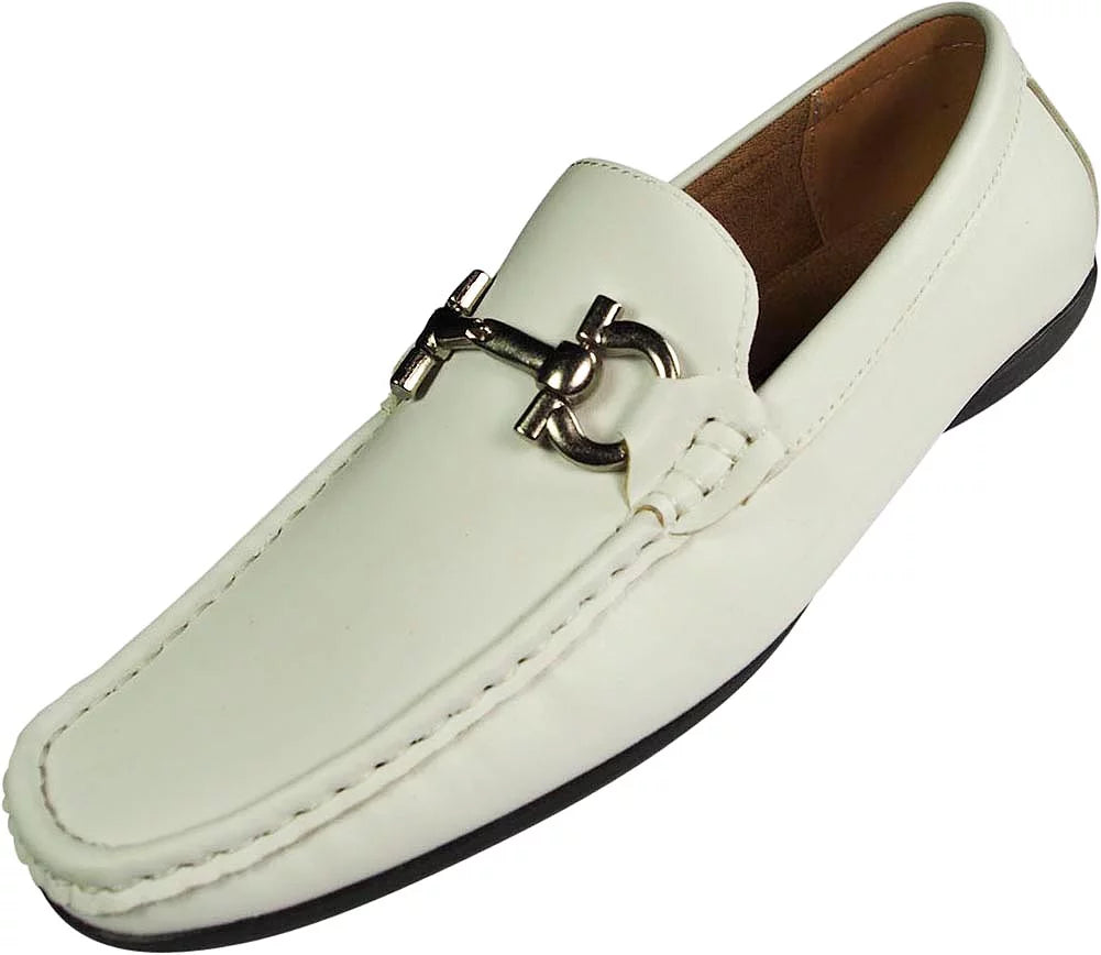 White Faux Leather Loafer Shoes N7666