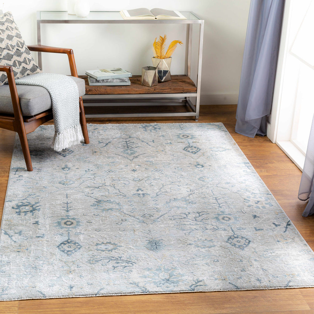 Blue Grey Beige 9' x 12' Area Rug U1539
