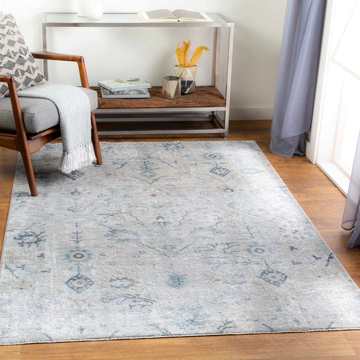 Blue Grey Beige 9' x 12' Area Rug U1539