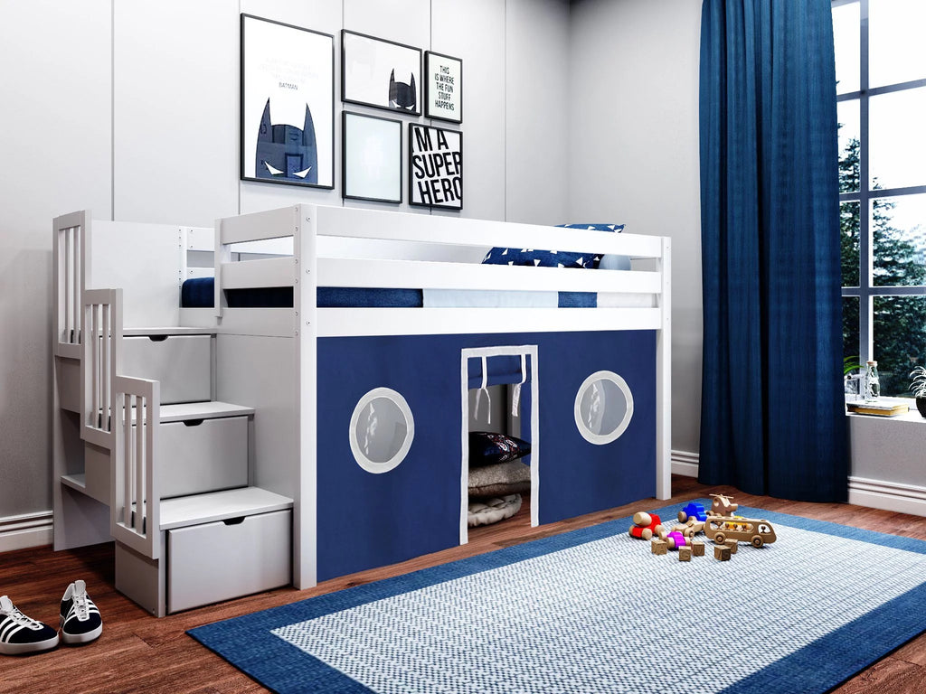 Contemporary Low Loft Twin Bed with 3 Drawer Stairway G567