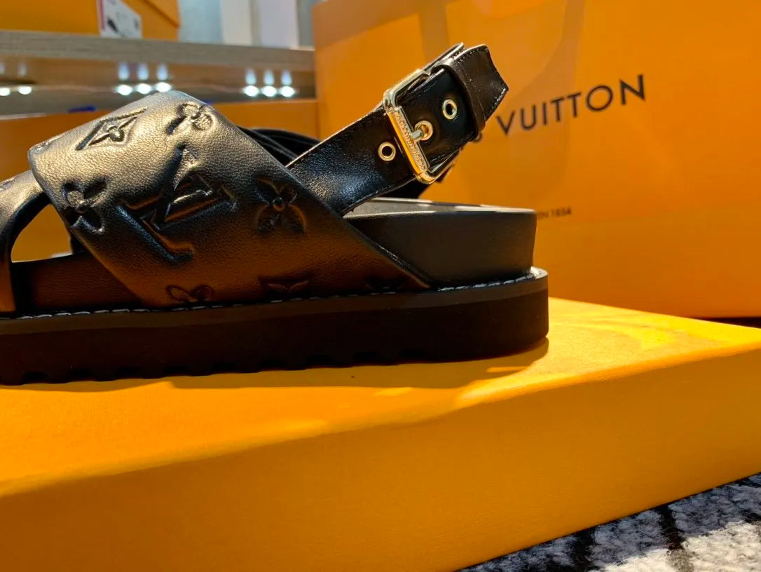Black Flat Comfort Sandal V73771