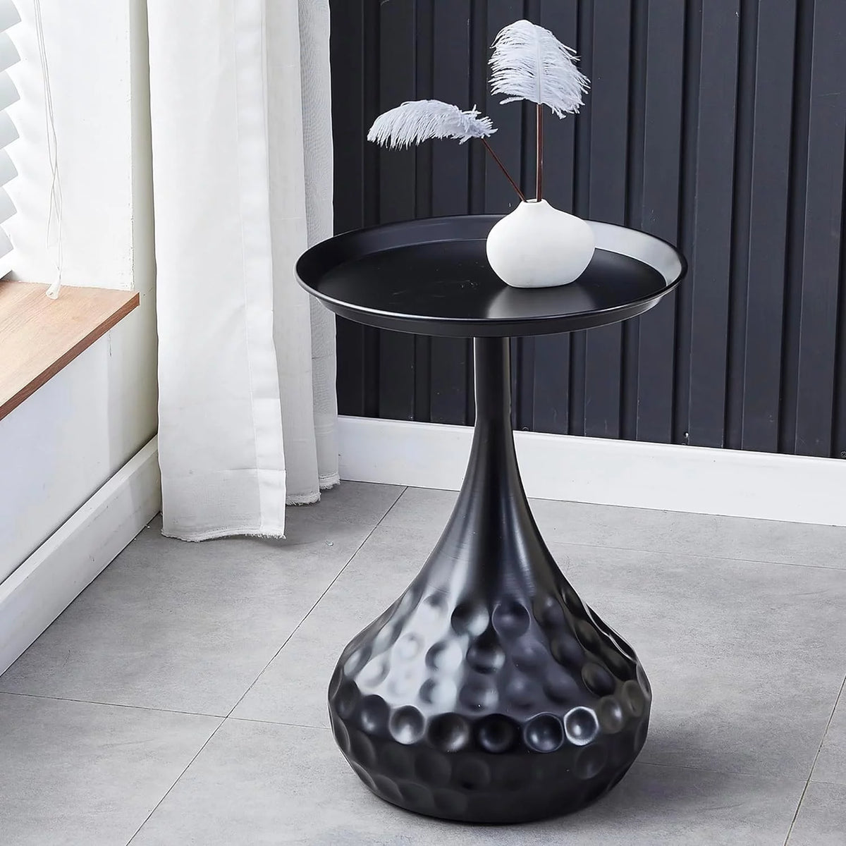 Black Metal Round End Table W389562