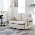 Mini Pull Out Couch Bed Twin Sleeper Sofa with Side Pocket Beige Linen U1984