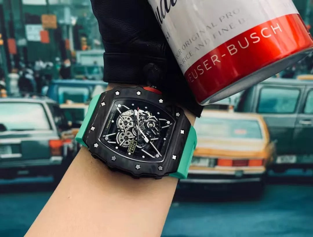 Black Bezel Red Markers Green Rubber Strap M111