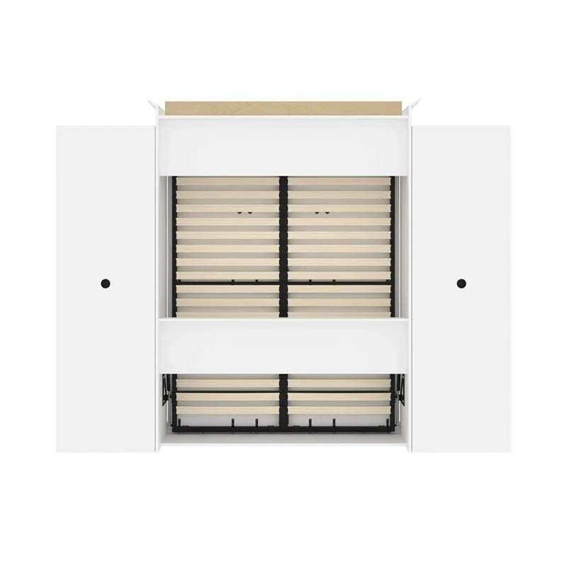 White Wood Queen Murphy Bed with 2 Organizers U7304