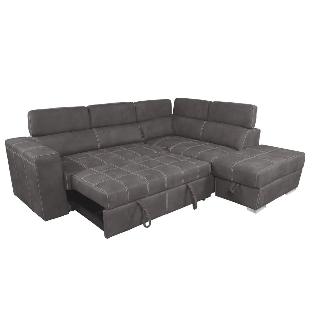 Brown 3-Piece Corner Sleeper Sectional with Storage Ottoman M7836
