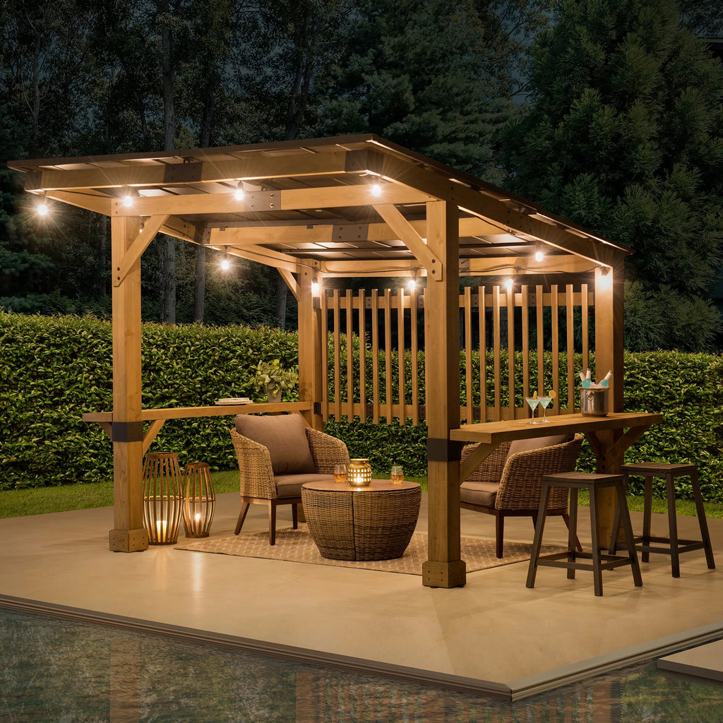 Wooden Grill Gazebo 10 ft. x 11 ft. Cedar Frame with Aluminum Hardtop Roof D6219