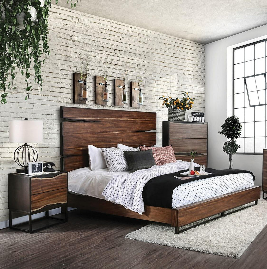 Dark Walnut & Dark Oak Solid Wood Bedroom Set 3pcs B80294