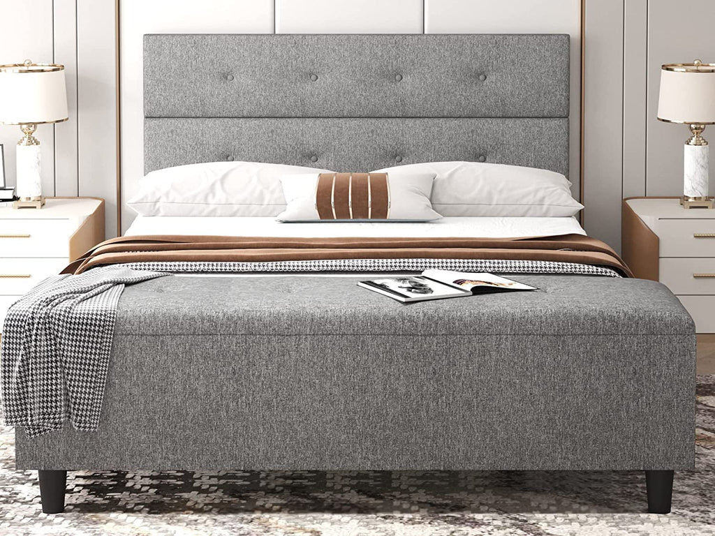 Queen Platform Bed Frame with Storage Bench and Headboard Gray U301932