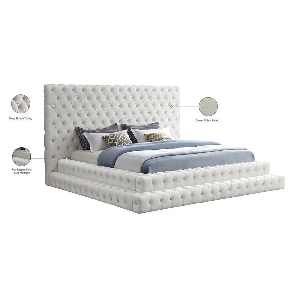 Cream Velvet King Bed K275