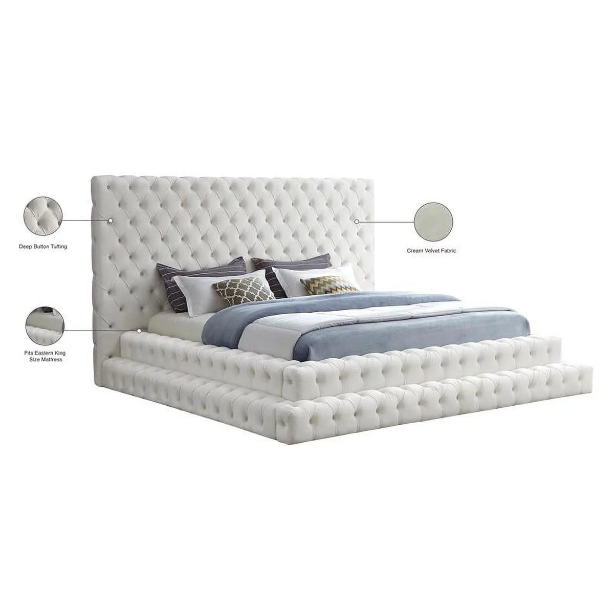 Cream Velvet King Bed K275