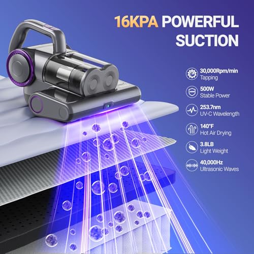 16Kpa Mattress Vacuum Cleaner with UV-C Light, Heat, HEPA Filter C9595