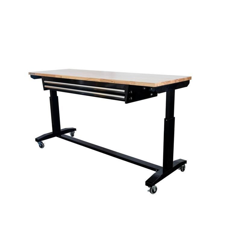 Adjustable Height Workbench Table with 2 Drawers in Black X8926